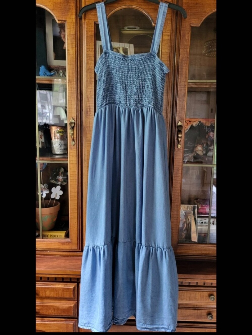 Blu Pepper Smocked Bodice Tiered Maxi Dress Size Womens Medium